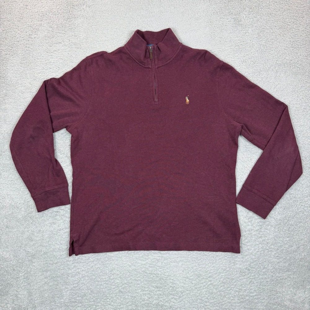 Polo Ralph Lauren Mens Estate Rib Quarter Zip Pullover Burgundy Maroon Size M